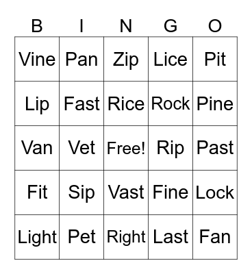 Phonics Bingo Card