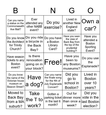 Back Bay Bingo Card