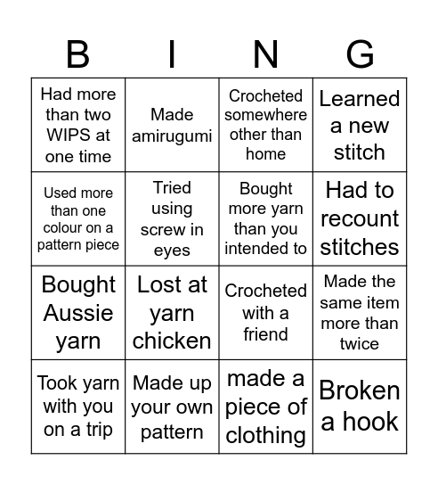 Crochet Bingo Card