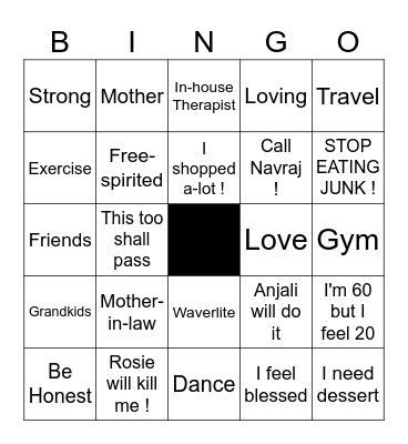 MOM'S 60th B'DAY BINGO !!! Bingo Card