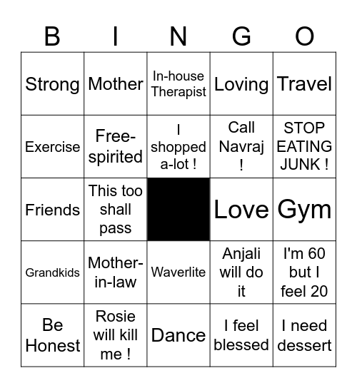MOM'S 60th B'DAY BINGO !!! Bingo Card