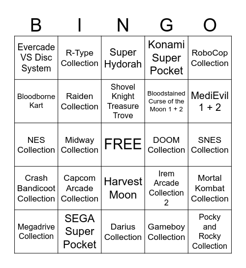 2024 Evercade/Super Pocket Bingo Card