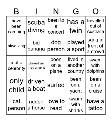 Things I've done Bingo Card