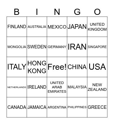 World Bingo Card