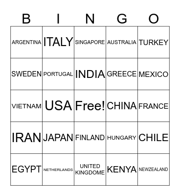 World Bingo Card