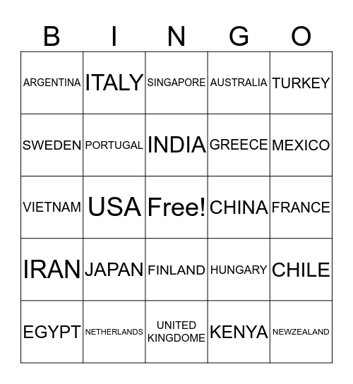 World Bingo Card