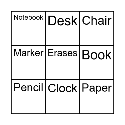School Bingo Card