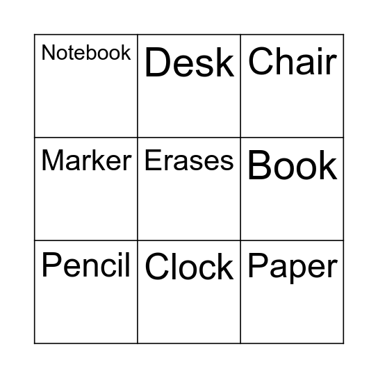 School Bingo Card