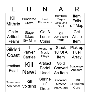 Risk of Rain 2 Random Lobby Bingo Card