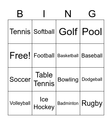 Ball Sports Bingo Card