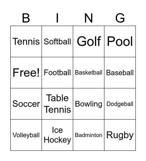 Ball Sports Bingo Card