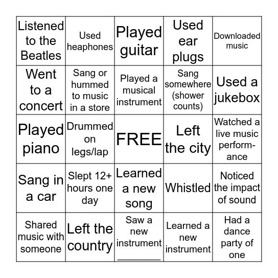 Break Bingo Card