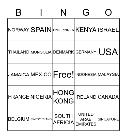 World Bingo Card