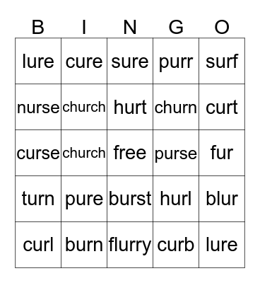 ur ure ur-e Bingo Card