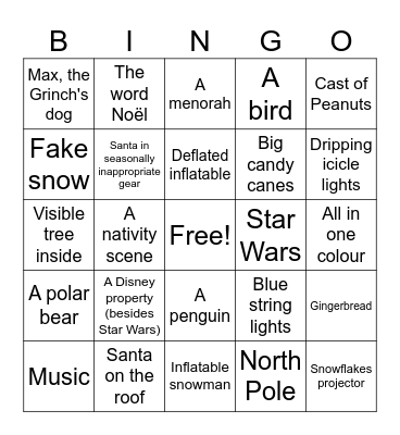 Christmas Lights Bingo Card