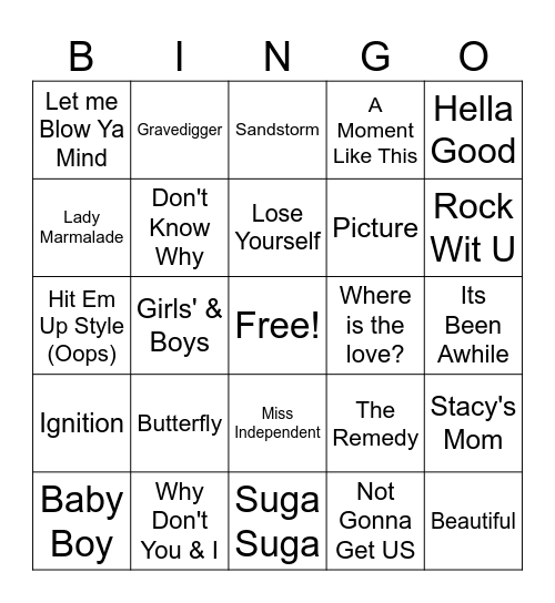Music Bingo 2000s Bingo Card