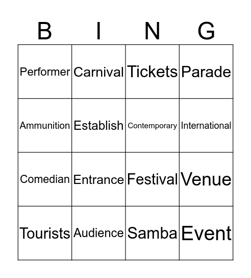 World Festival Bingo Card