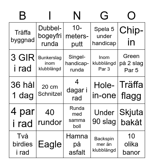 Golf-Bingo Card