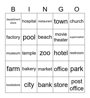 We're going to a/an/the... Bingo Card