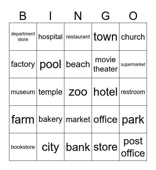 We're going to a/an/the... Bingo Card