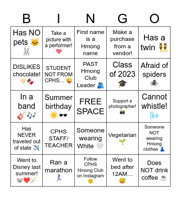 2023-2024 CPHS BINGO SHEET Bingo Card