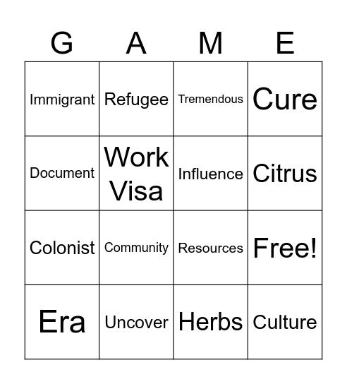 Unit 5 Bingo Card