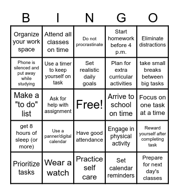 Time Management BINGO Card