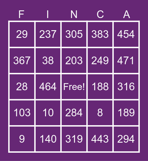 FINCA Bingo Card