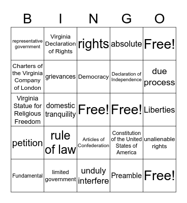 Principals of Government  Bingo Card