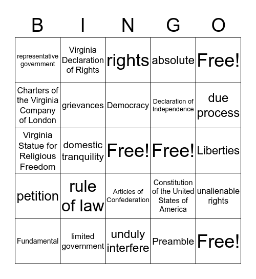 Principals of Government  Bingo Card