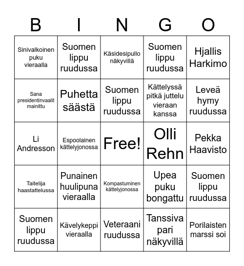 Linnan juhlat Bingo Card