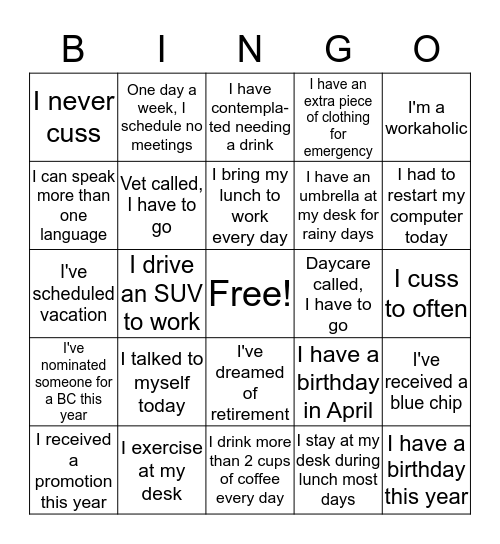 Work Bingo Card