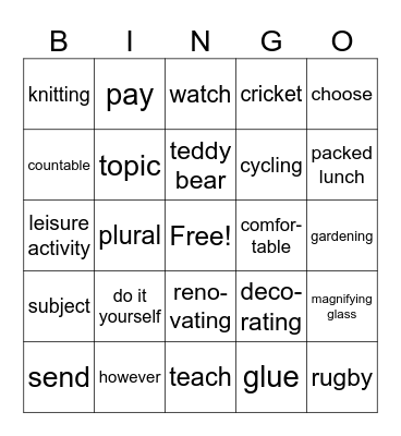 4a Lesson 17-19 Bingo Card