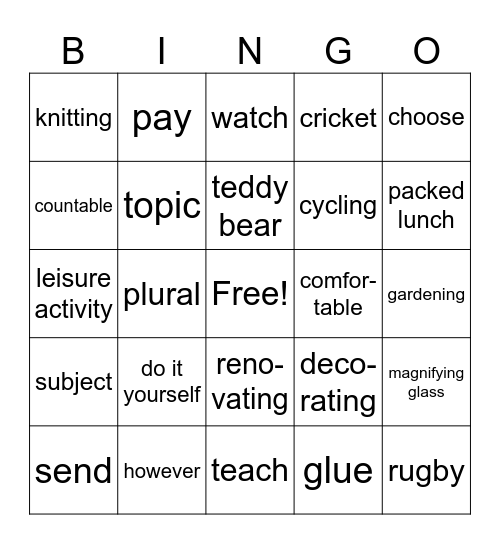 4a Lesson 17-19 Bingo Card