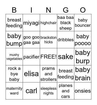Elisa's Baby Bingo Card