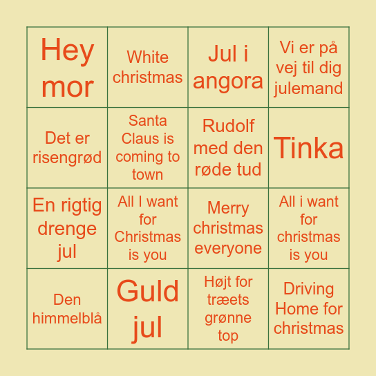 Julemusik bingo Card