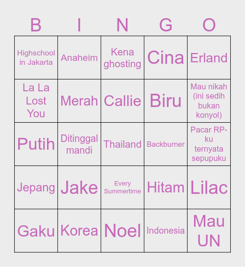 Sakura Bingo Card