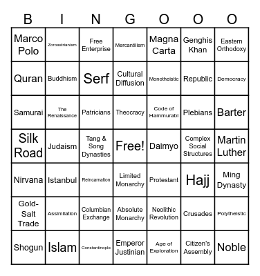 Semester Vocabulary Bingo Card