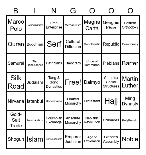 Semester Vocabulary Bingo Card