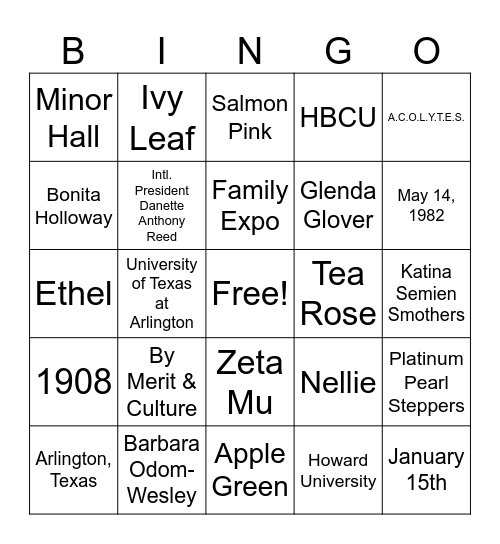 XTO BINGO Card