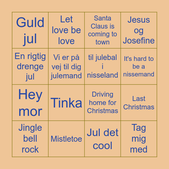 Julemusik bingo Card