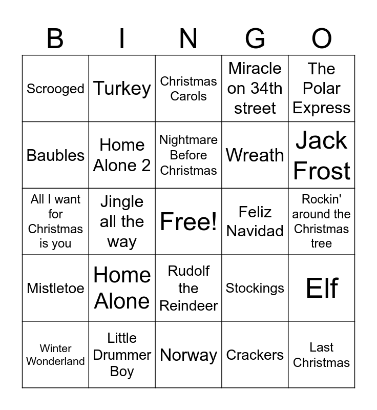 Commercial Christmas Bingo Card