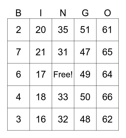 Number Bingo 1-30 Bingo Card