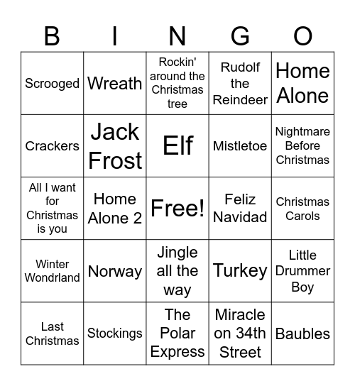 Commercial Christmas Bingo Card