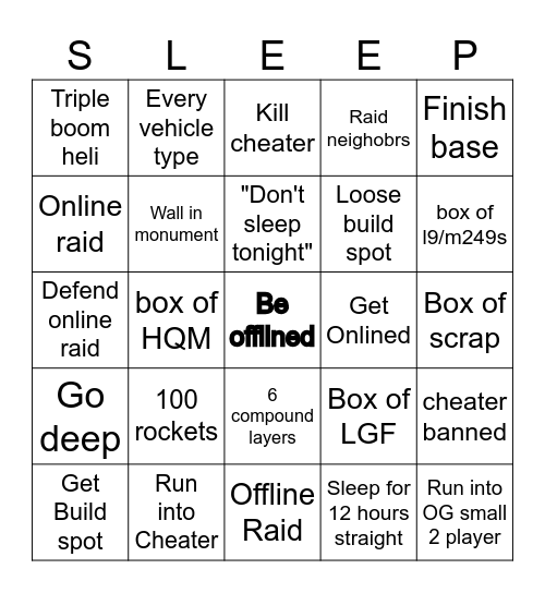 Rust Wipe Bingo Card