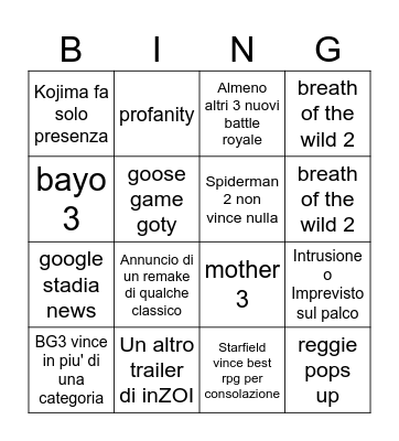 TGA 2023 SabakuNoTelegram Bingo Card