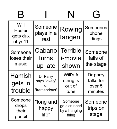 Speech day 2023 Bingo Card