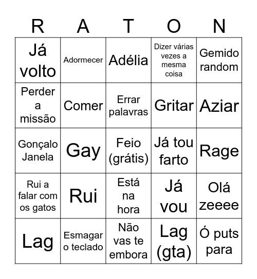 Raton Bingon Bingo Card