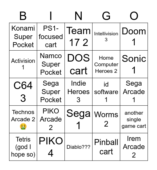 2024 Evercade/Super Pocket Bingo Card