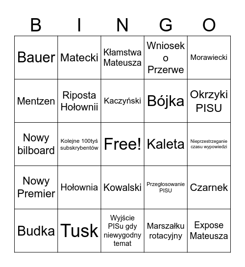 Sejmowe Bingo Card